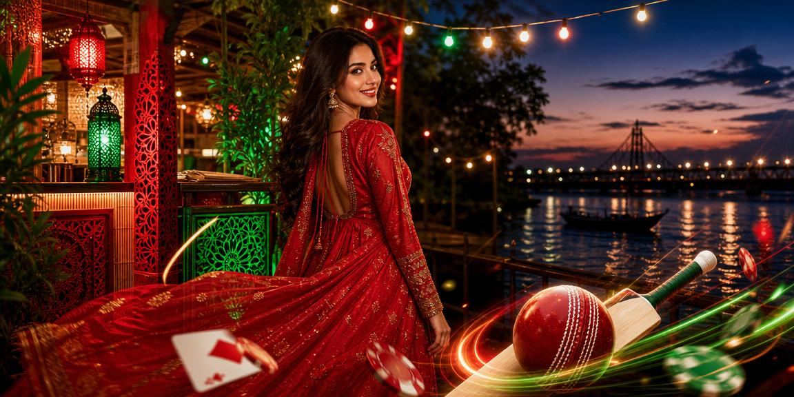 Cricket betting scene in Mymensingh with a red and green theme
